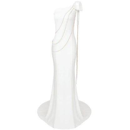 Chic Mermaid One-Shoulder Sleeveless Chain-Accent White Long Prom Dress for Women For Sale