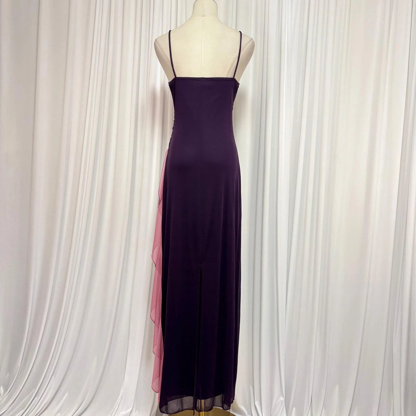 Chic Mermaid Spaghetti-Strap Color-Block High-Slit Purple Floor-Length Prom Dress