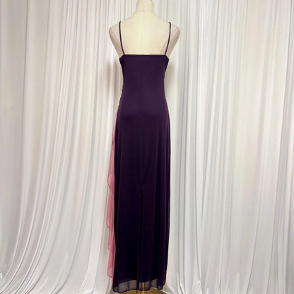 Chic Mermaid Spaghetti-Strap Color-Block High-Slit Purple Floor-Length Prom Dress