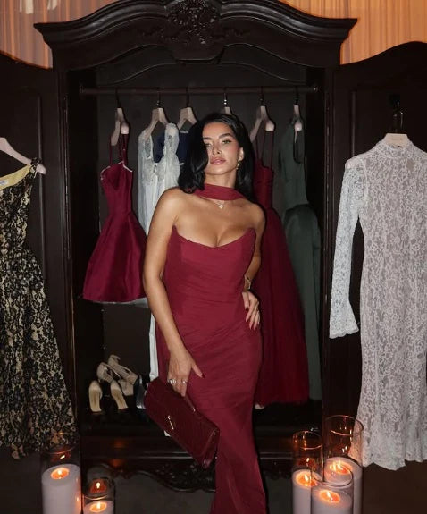 Chic Mermaid/Trumpet Off-the-Shoulder Sleeveless Lace Up Floor-Length Prom Dress