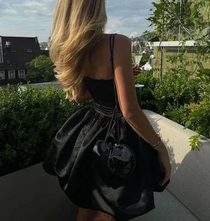 Chic Off-shoulder Sleeveless A-Line Pleated Satin Short-Mini Homecoming Dress