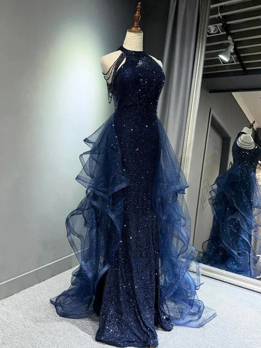Chic Princess High Neck Sleeveless Zipper Up Sweep/Brush Train Prom Dress