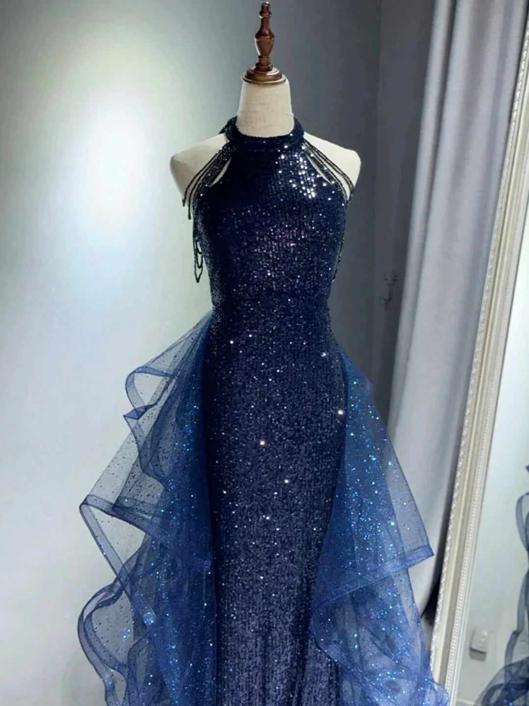 Chic Princess High Neck Sleeveless Zipper Up Sweep/Brush Train Prom Dress