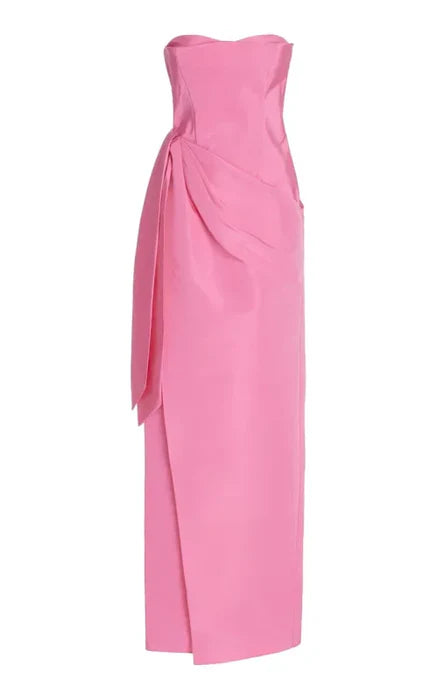 Chic Sheath Strapless Draped Hot Pink Floor-Length Prom Dress