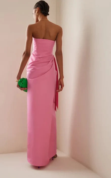 Chic Sheath Strapless Draped Hot Pink Floor-Length Prom Dress
