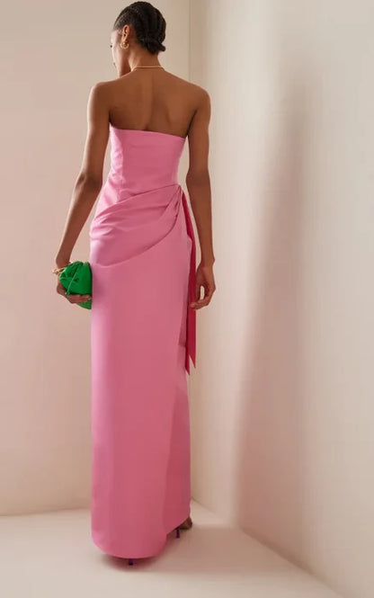 Chic Sheath Strapless Draped Hot Pink Floor-Length Prom Dress