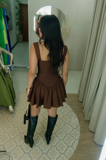 Chic A-Line Sweetheart Corset Ruffled Hem Chocolate Brown Mini Homecoming Dresses