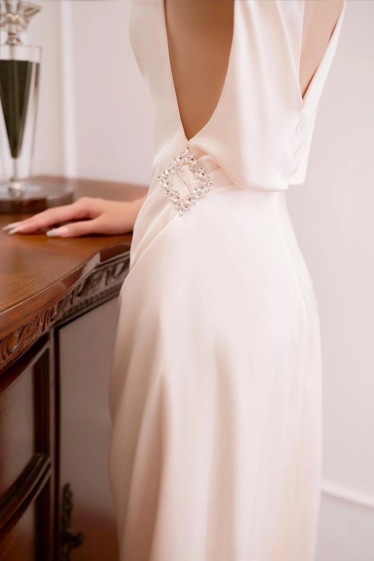 Chic Sheath Boat Neck Draped Embellished Ivory Floor-Length Prom Dress