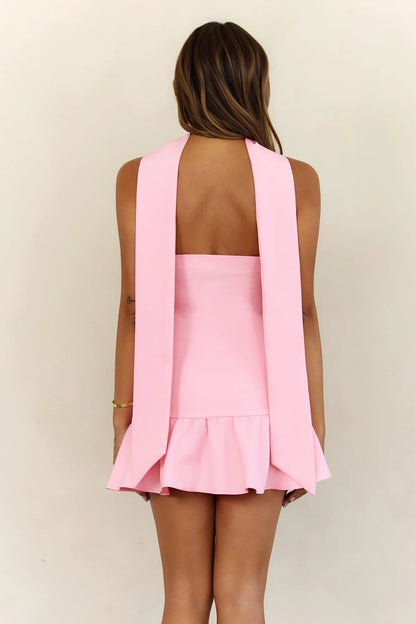 Chic Sheath Sweetheart Strapless Ruffled Hem Pink Mini Homecoming Dress With Scarf