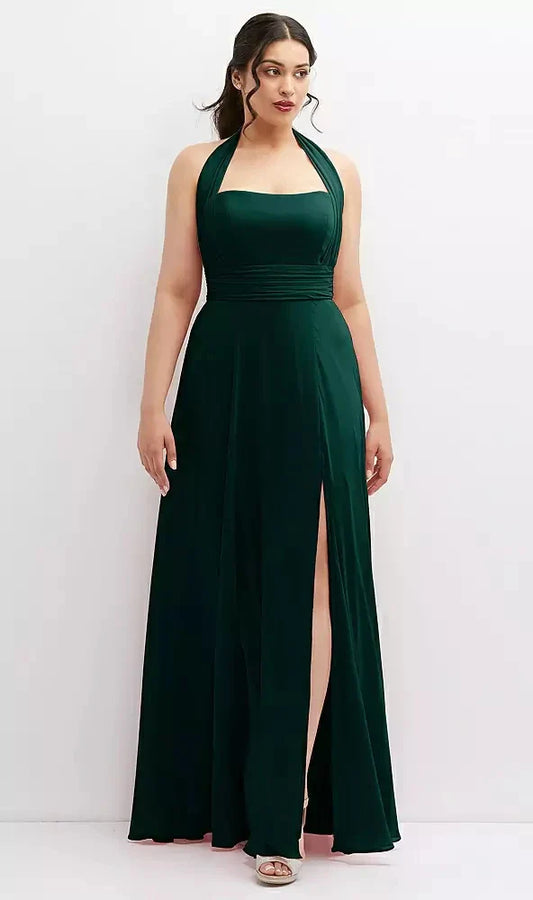 Chiffon Convertible Maxi Dress with Multi-Way Tie Straps in Evergreen
