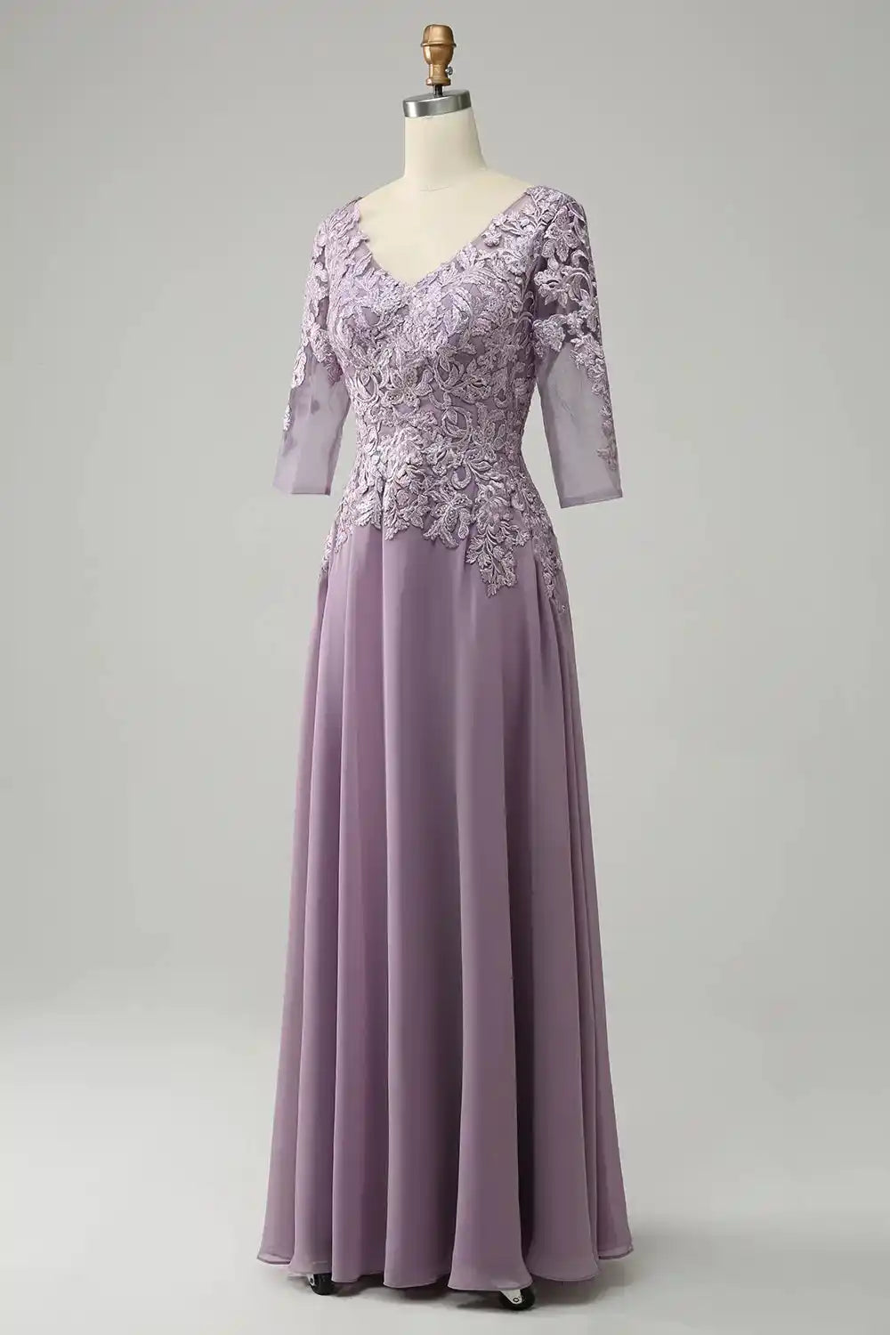 Chiffon Long Lavender Mother of the Bride Dress V Neck Appliques