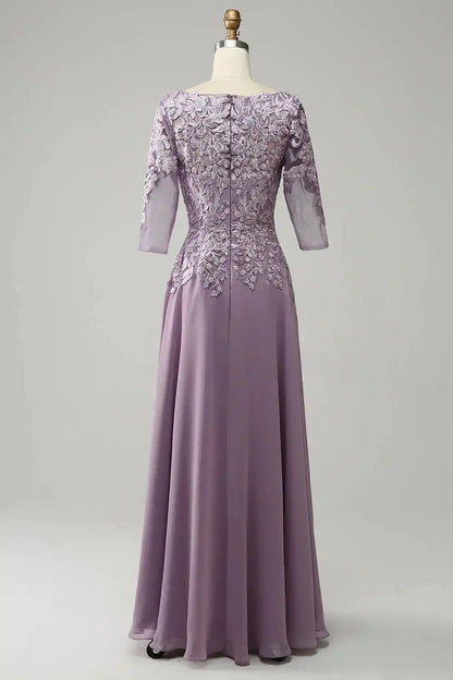 Chiffon Long Lavender Mother of the Bride Dress V Neck Appliques
