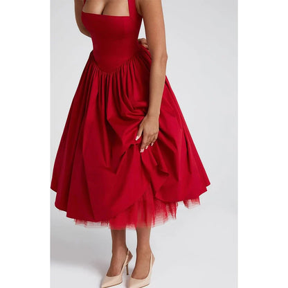 Classic A-Line Halter Sleeveless Crisscross Back Tea-Length prom dress for women