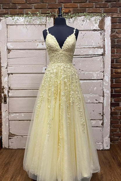 Classic A-Line V-Neck Sleeveless Lace Up Floor-Length Prom Dress