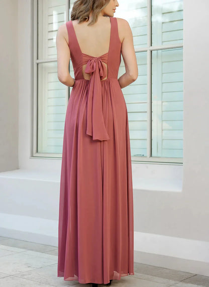 Classic A-Line V Neck Sleeveless Lace Up Floor-Length Evening dress for women