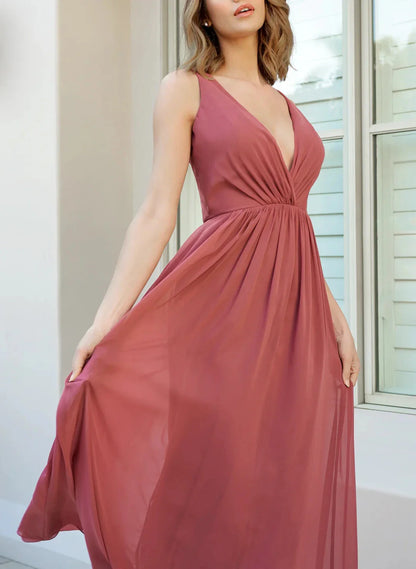 Classic A-Line V Neck Sleeveless Lace Up Floor-Length Evening dress for women