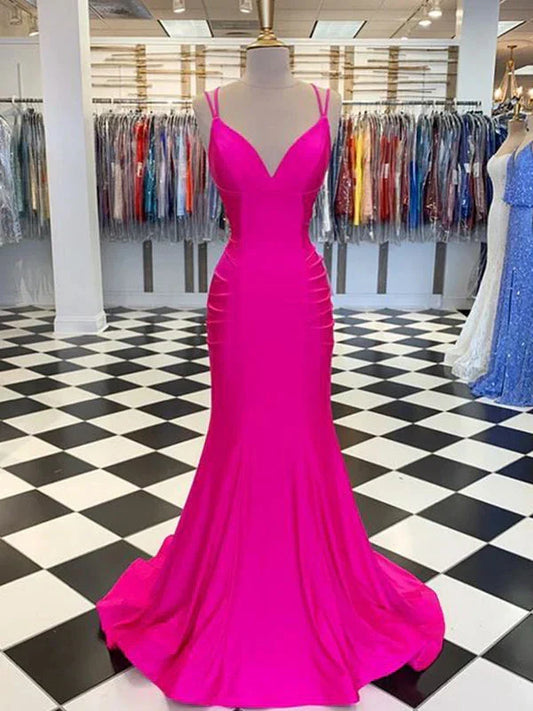 Classic Mermaid V Neck Sleeveless Lace Up Brush Train Evening dress for women