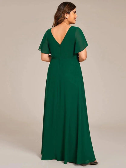 Classic Simple SheathColumn V Neck Short Sleeve Back Zip Floor-Length Mother of the Bride Dress for women