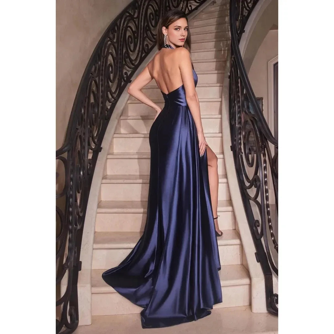 Classic fit Top-quality fabric Satin Off-the-Shoulder Halter Sleeveless Floor Length Evening Dress