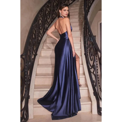 Classic fit Top-quality fabric Satin Off-the-Shoulder Halter Sleeveless Floor Length Evening Dress