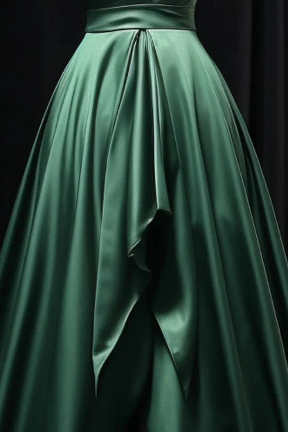 Classic fit Top-quality fabric Satin Plunge V Pleats Split Fork Mopping The Floor Prom Dresses