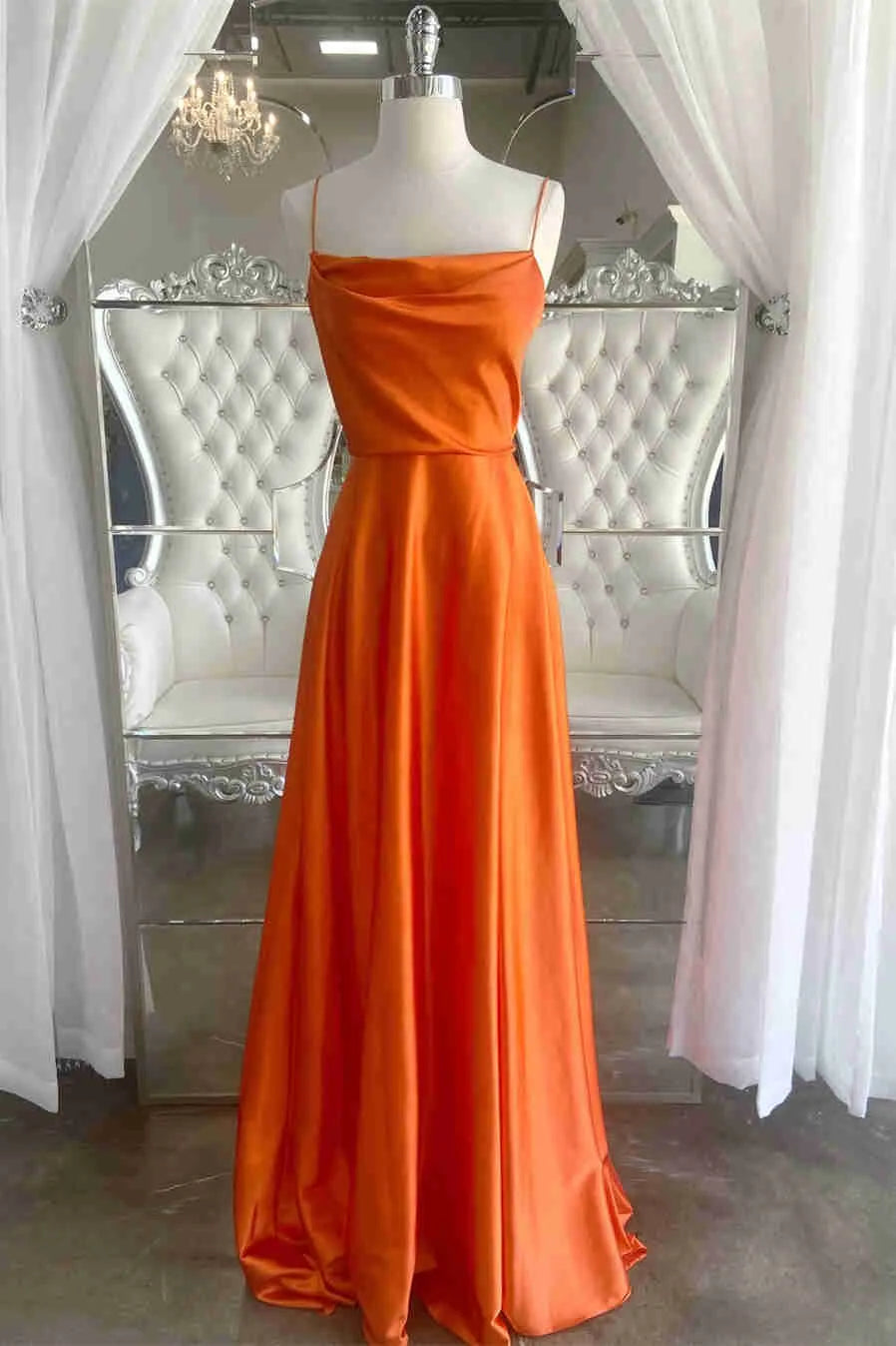 Classy A-Line Cowl Neck Sleeveless Satin Slit Floor-Length Prom Dress