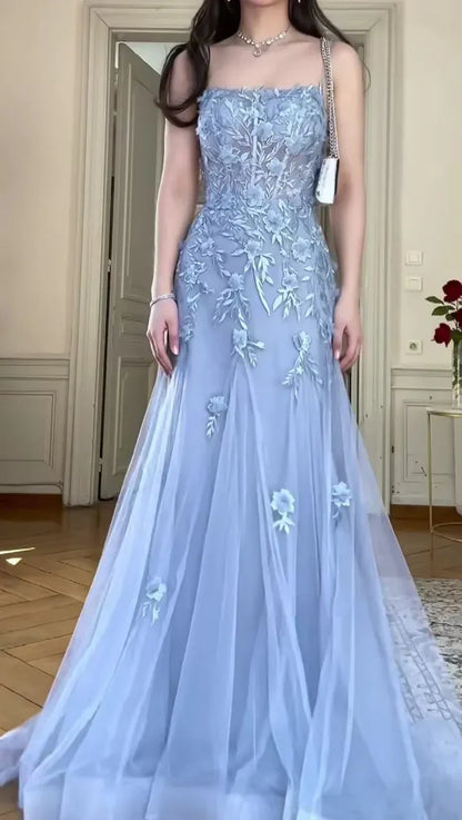 Classy A-Line Square Neck Sleeveless Lace Up Floor Length Prom Dresses