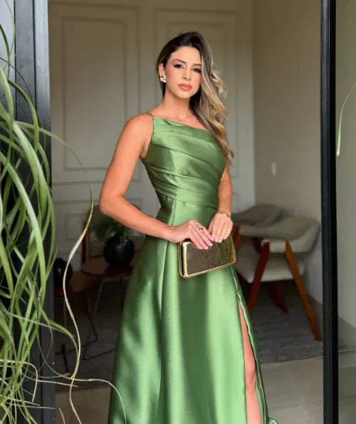 Classy A-line One Shoulder Sleeveless Ruched Satin Floor-Length Prom Dress