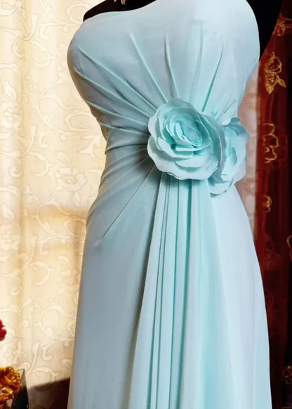 Classy A-line Strapless Floral Sleeveless Chiffon Maxi Party Dress