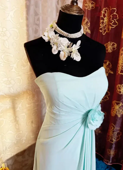 Classy A-line Strapless Floral Sleeveless Chiffon Maxi Party Dress