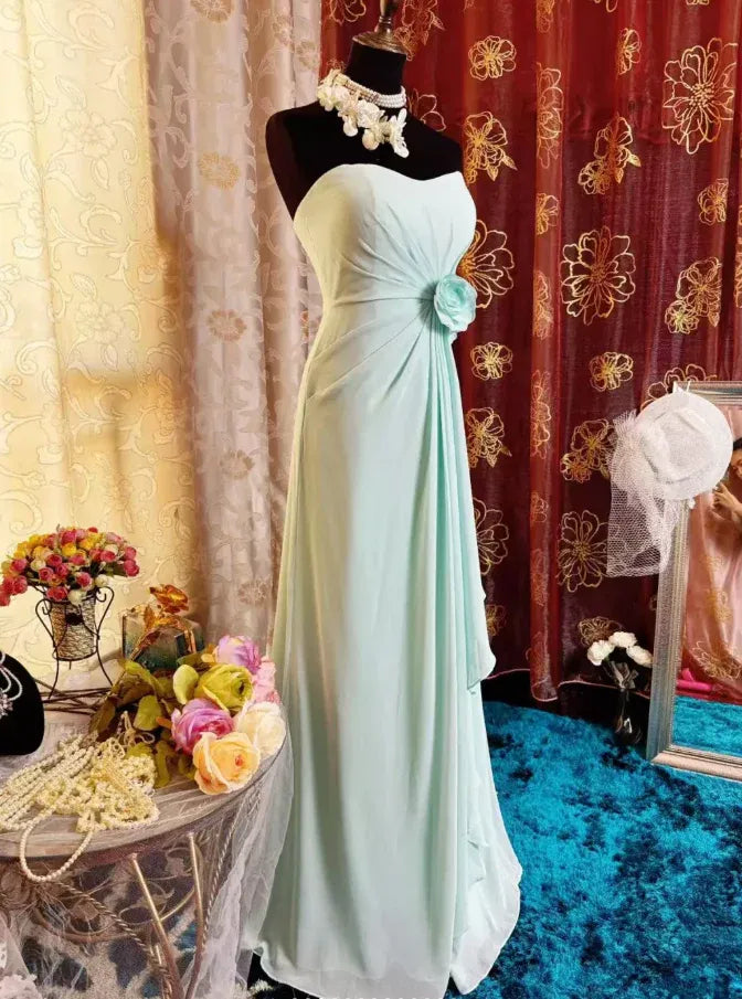 Classy A-line Strapless Floral Sleeveless Chiffon Maxi Party Dress