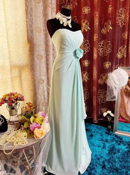 Classy A-line Strapless Floral Sleeveless Chiffon Maxi Party Dress