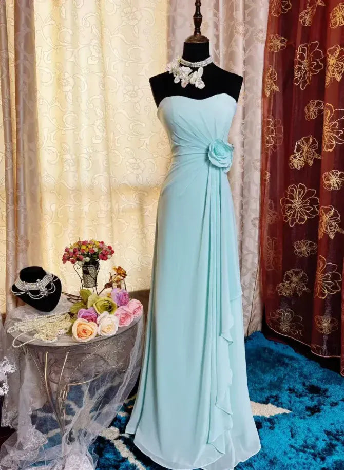 Classy A-line Strapless Floral Sleeveless Chiffon Maxi Party Dress