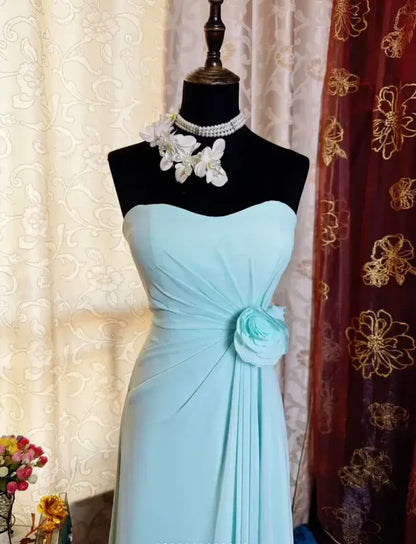 Classy A-line Strapless Floral Sleeveless Chiffon Maxi Party Dress