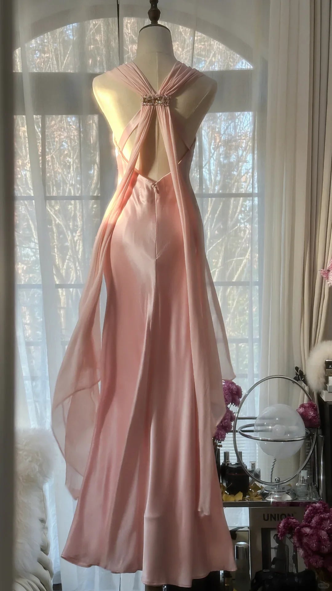 Classy A Line V Neck Sleeveless Open Back Long Prom Dresses