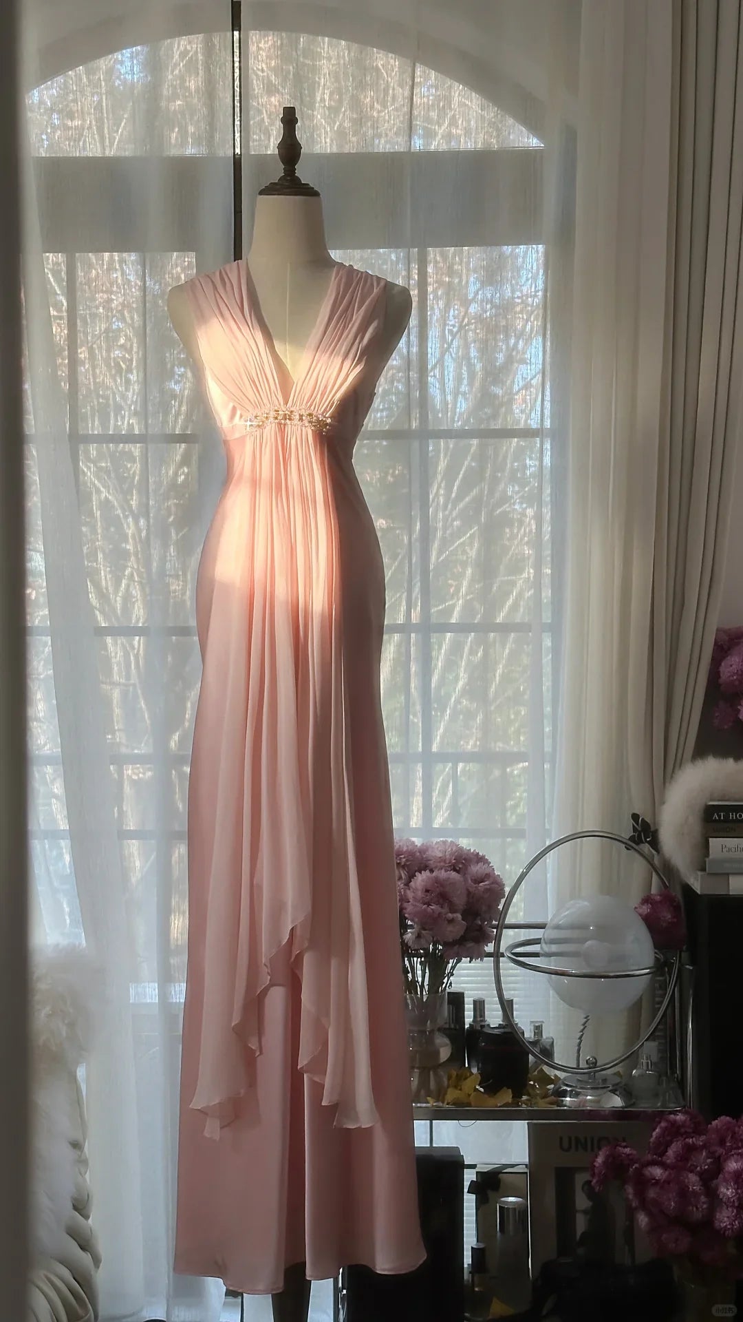 Classy A Line V Neck Sleeveless Open Back Long Prom Dresses