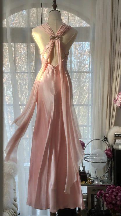 Classy A Line V Neck Sleeveless Open Back Long Prom Dresses