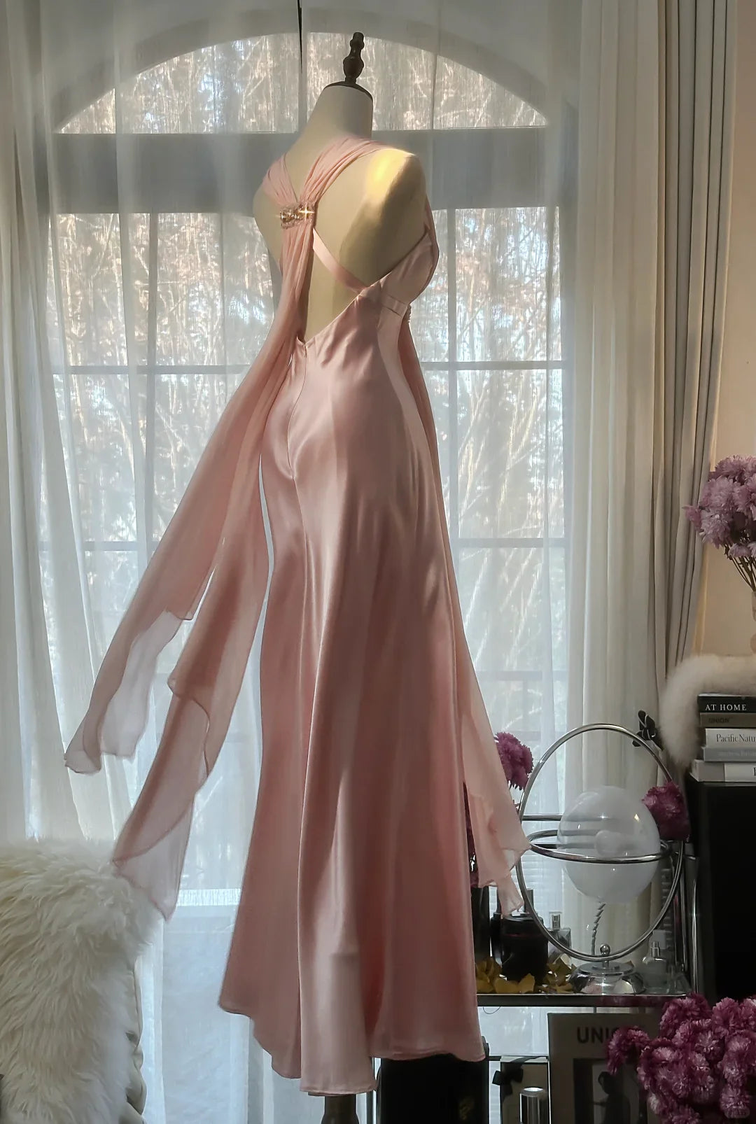 Classy A Line V Neck Sleeveless Open Back Long Prom Dresses