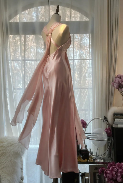 Classy A Line V Neck Sleeveless Open Back Long Prom Dresses