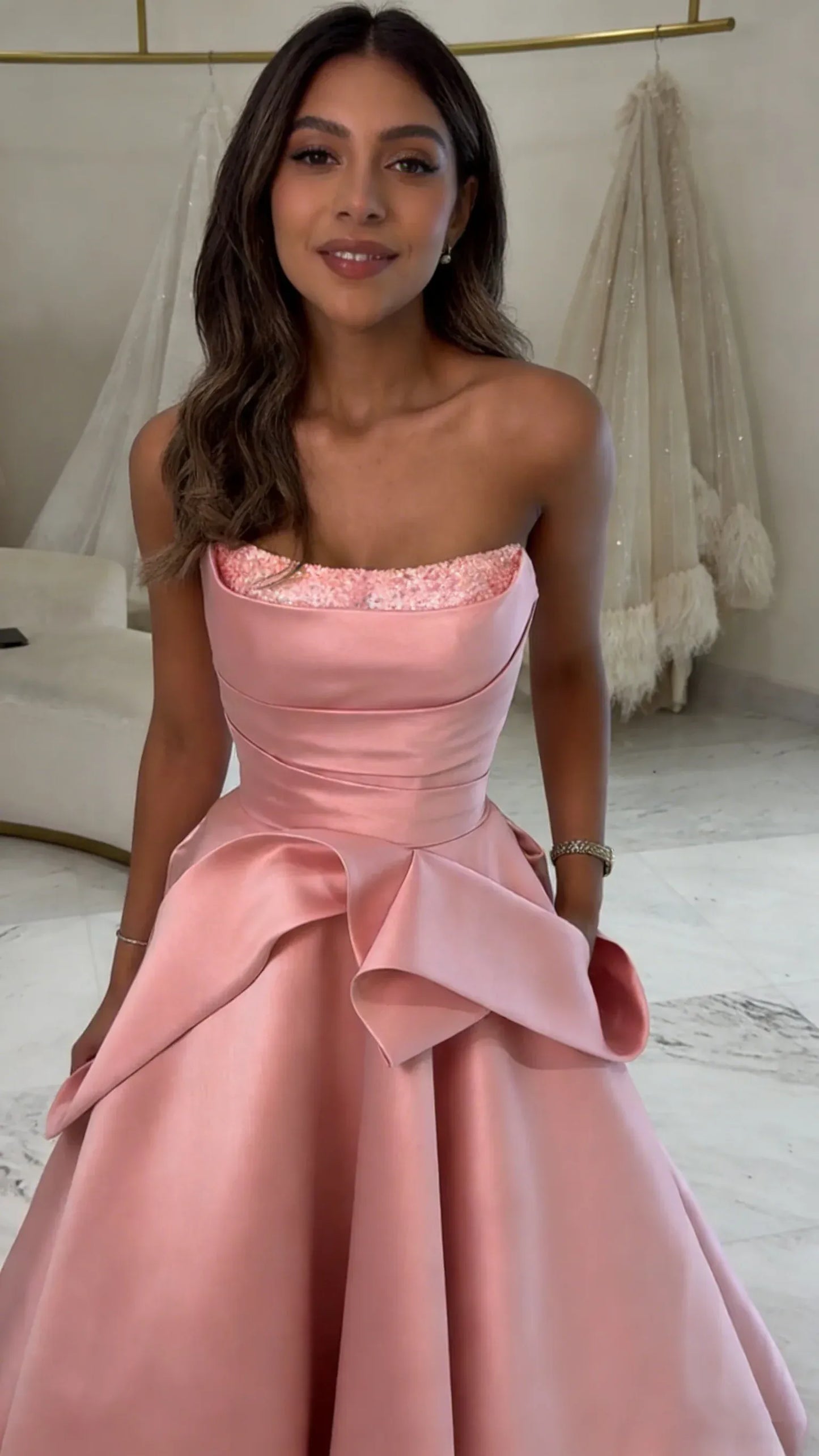 Classy Ball Gown Strapless Sleeveless Satin Pleated Floor-Length Prom Dress