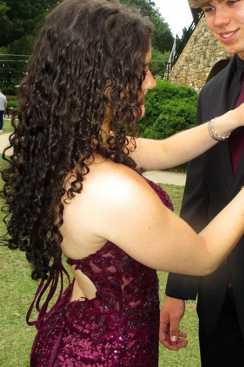 Classy Fitted V-Neck Sleeveless Appliques Sequins Floor-Length Prom Dress