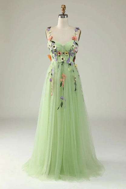 Classy Long Yellow Floral Prom Dresses Sweetheart Evening Dress