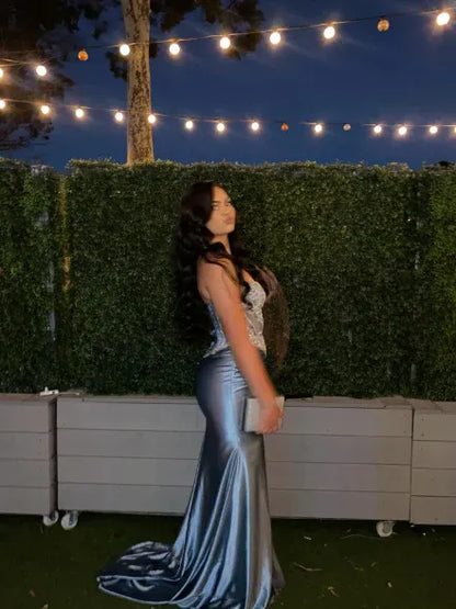 Classy Mermaid Strapless Sleeveless Satin Sweep Train Prom Dresses