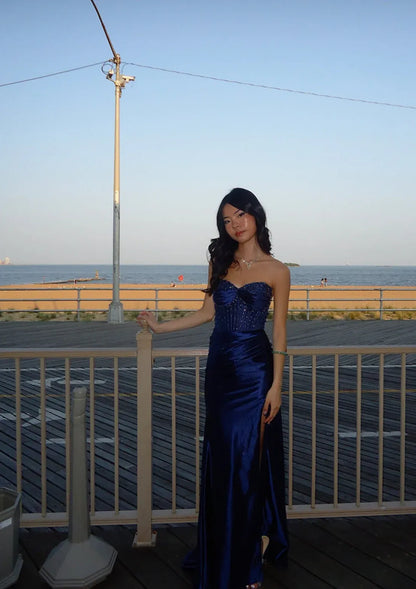 Classy Mermaid Sweetheart Sleeveless Pleated Satin Floor-Length Prom Dress