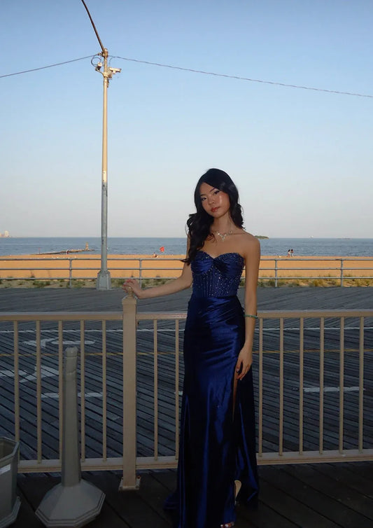 Classy Mermaid Sweetheart Sleeveless Pleated Satin Floor-Length Prom Dress