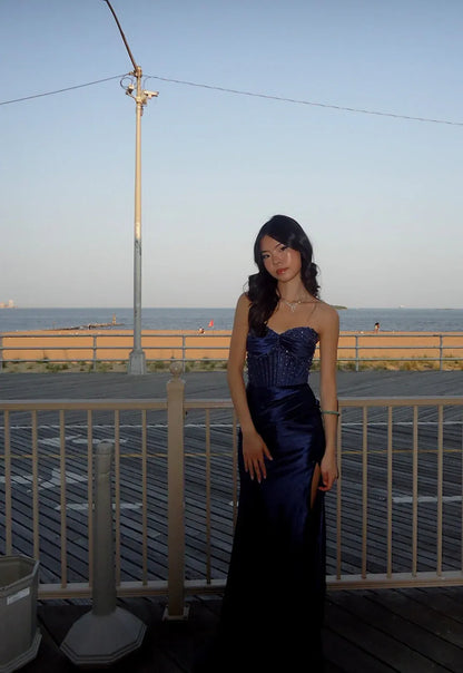 Classy Mermaid Sweetheart Sleeveless Pleated Satin Floor-Length Prom Dress