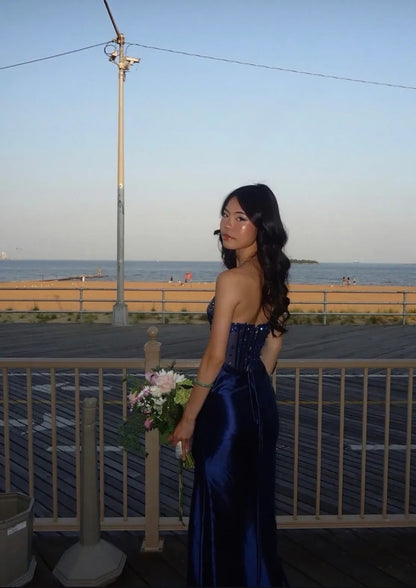 Classy Mermaid Sweetheart Sleeveless Pleated Satin Floor-Length Prom Dress
