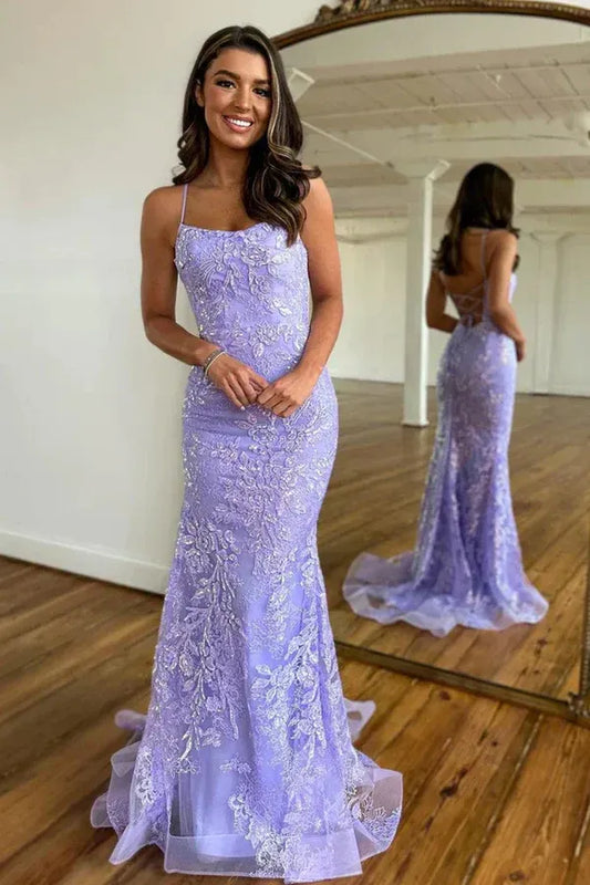 Classy Mermaid Spaghetti Straps Sleeveless Pleated Sequins Floor-Length Prom Dress