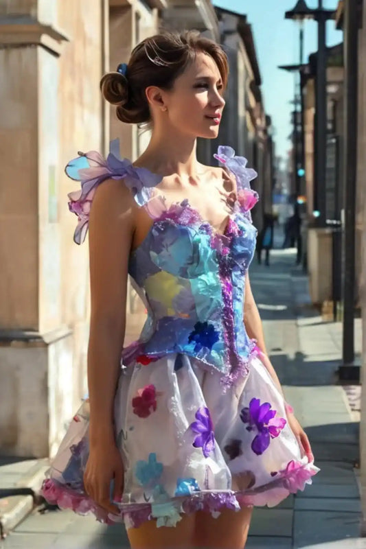 Colorful Appliques Homecoming Dress With Straps