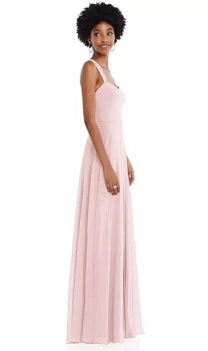 Contoured Wide Strap Sweetheart Maxi Dress in Ballet Pink